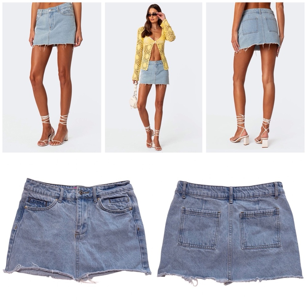 Edikted Jessie Low Rise Denim Skirt in Light Blue Size XSMALL